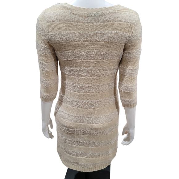 T/O Sweaters Knit Sweater Dress Women Sz M Neutral Taupe Beige 3/4 Sleeve Fuzzy - Picture 4 of 10